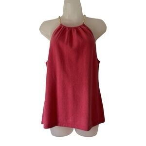 Cortland Park‎ Cashmere Gold Chain Strap Halter Top Pearls Womens L Quiet Luxury